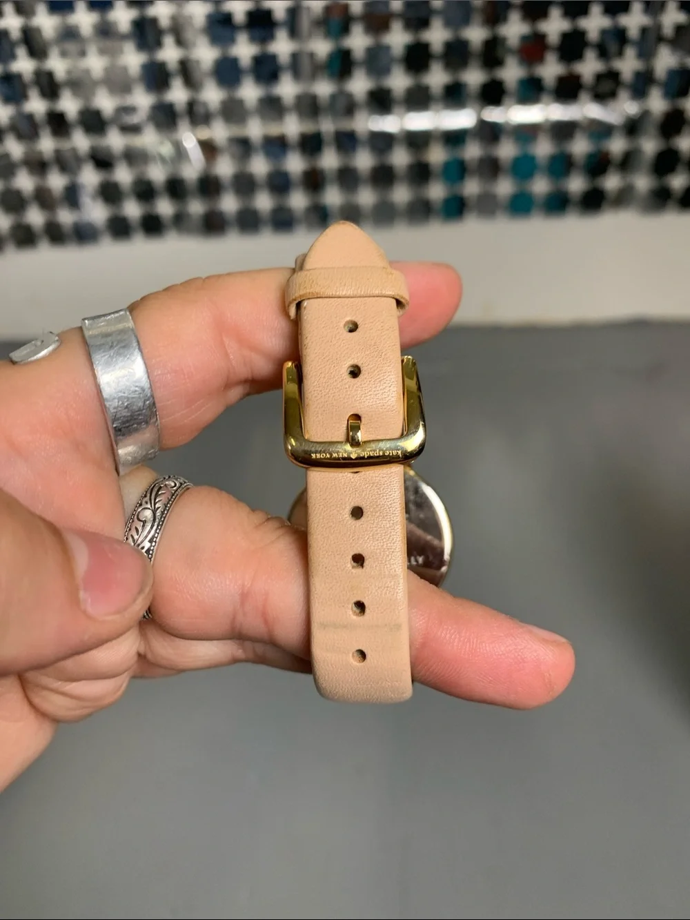kate spade Beige Pink Leather Strap Gold-Tone Watch